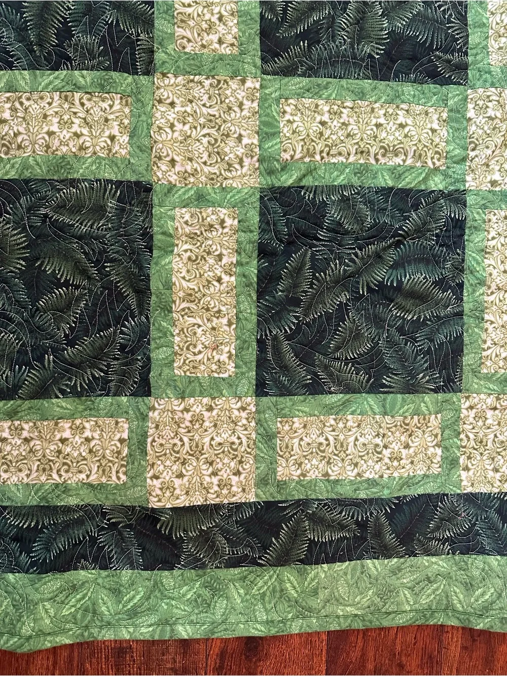 Handmade Green Patchwork Quilted Throw Blanket
